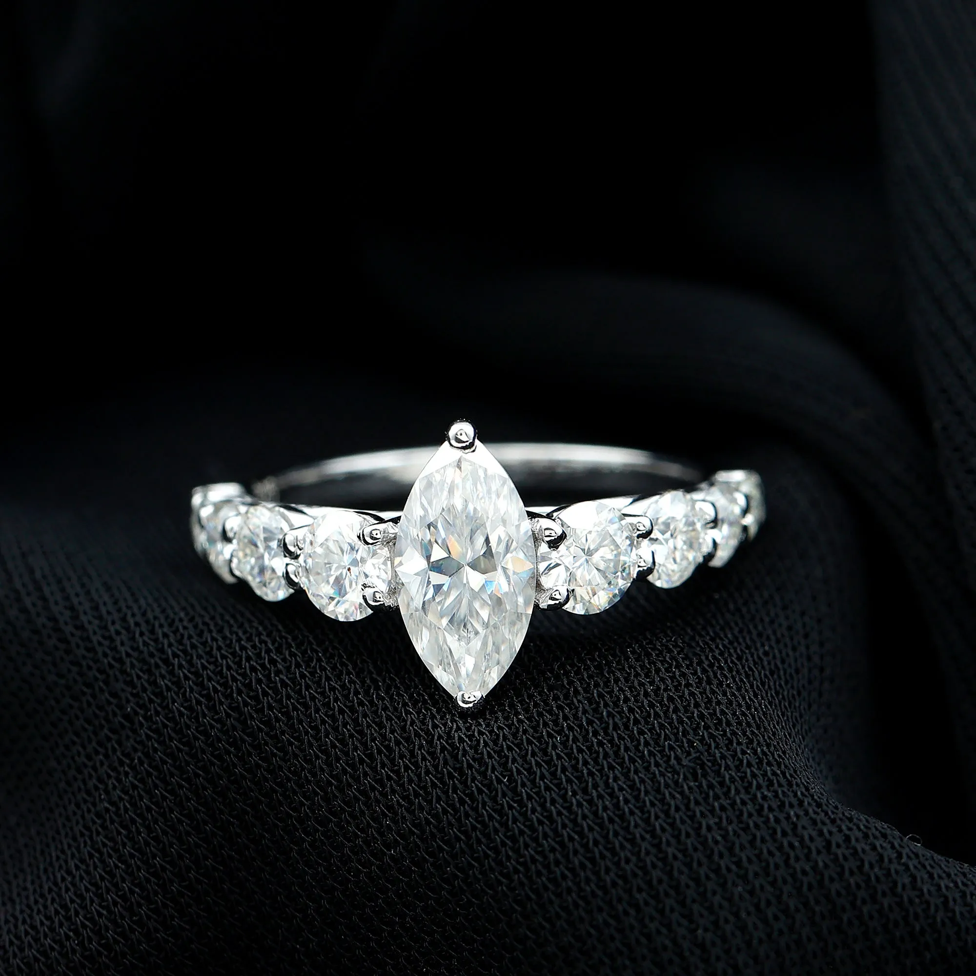 2.5 Ct Marquise Moissanite Engagement Ring With Side Stones