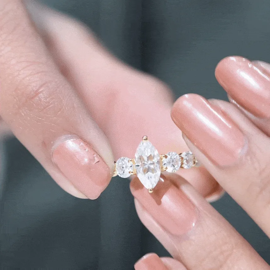 2.5 Ct Marquise Moissanite Engagement Ring With Side Stones