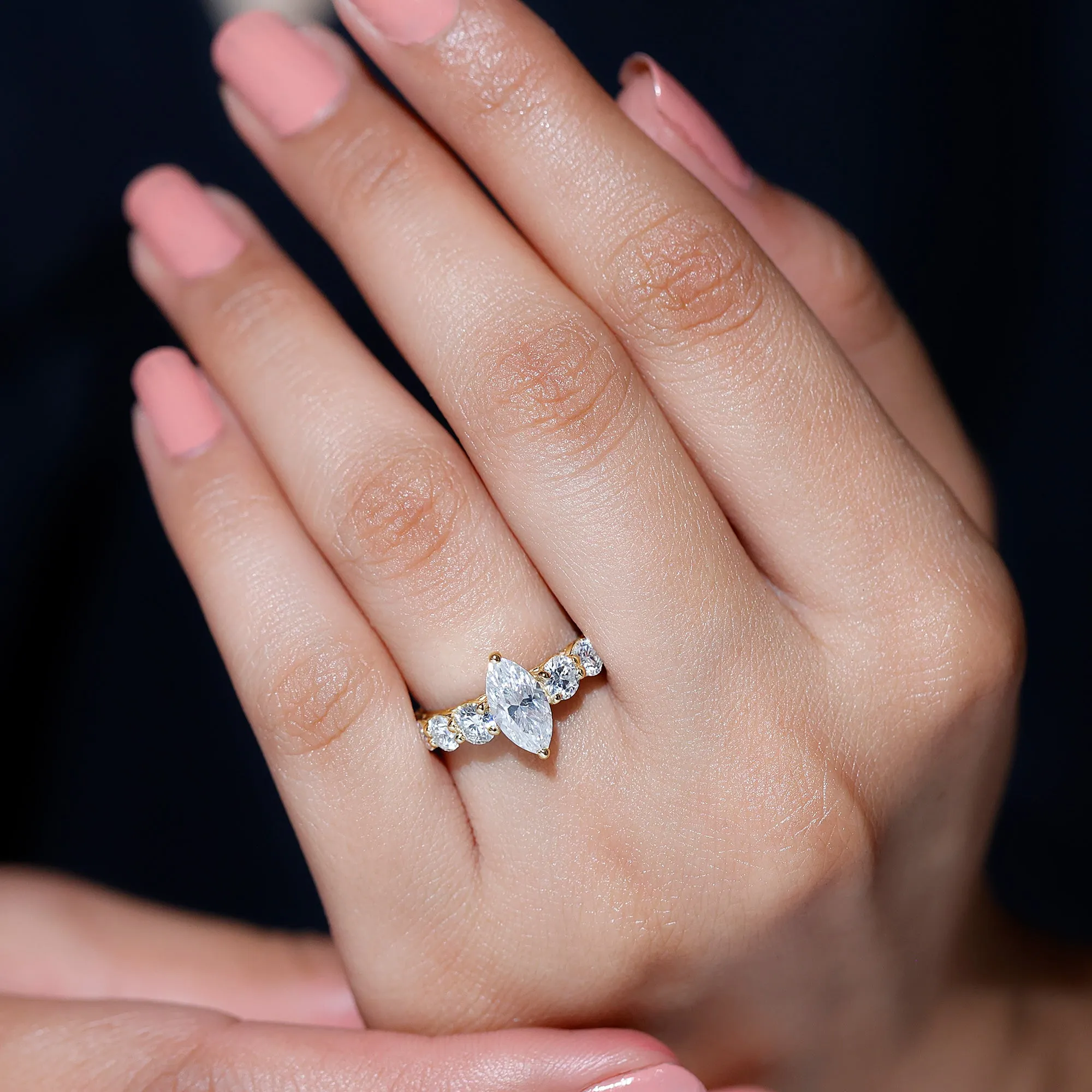 2.5 Ct Marquise Moissanite Engagement Ring With Side Stones