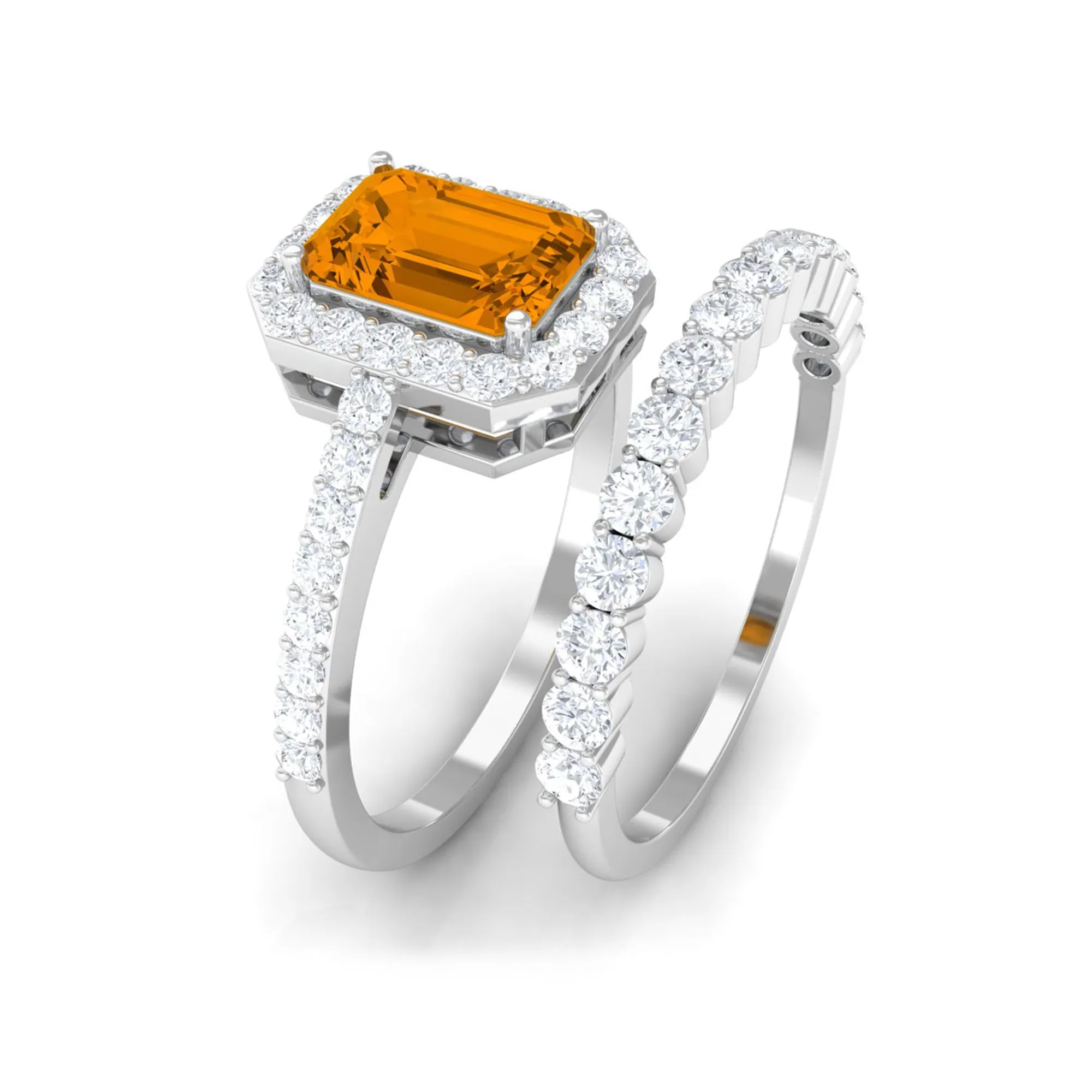 2.75 CT Natural Citrine and Moissanite Ring Set in Gold