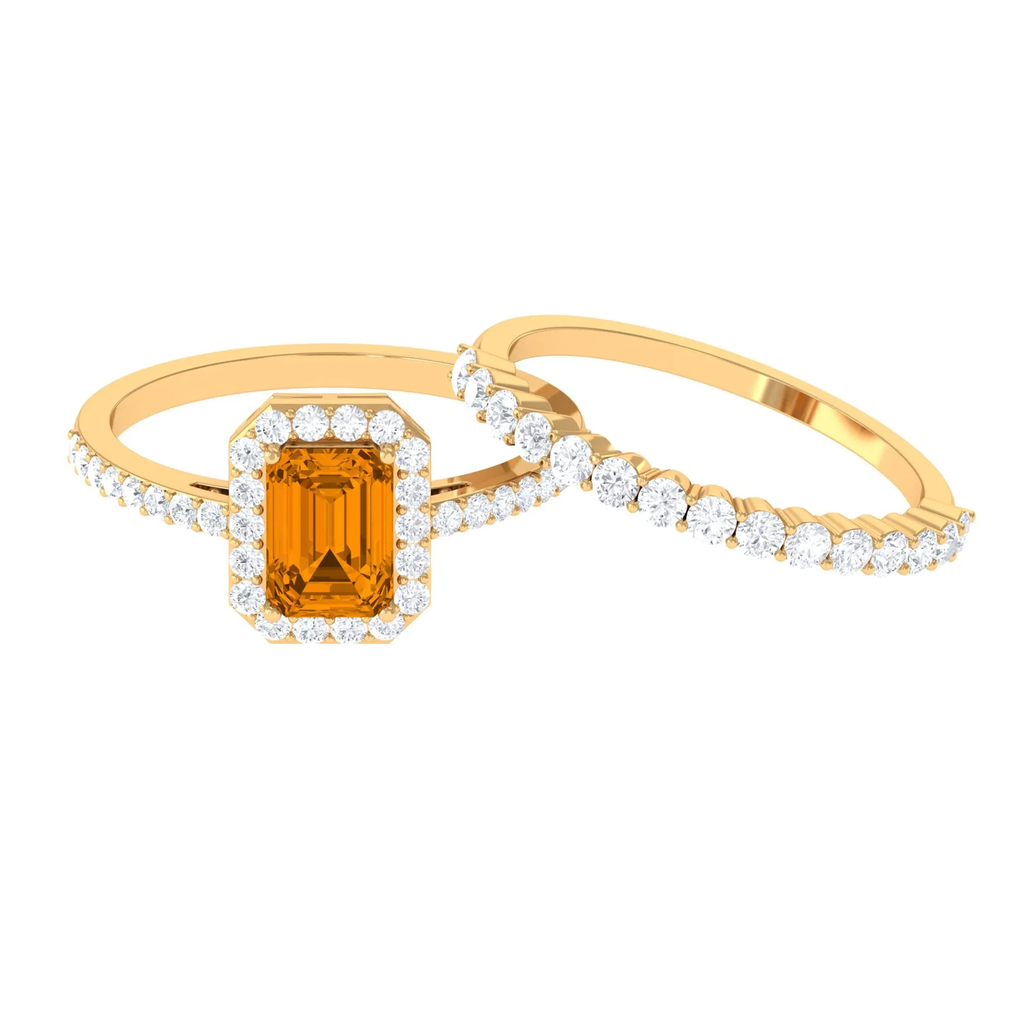 2.75 CT Natural Citrine and Moissanite Ring Set in Gold