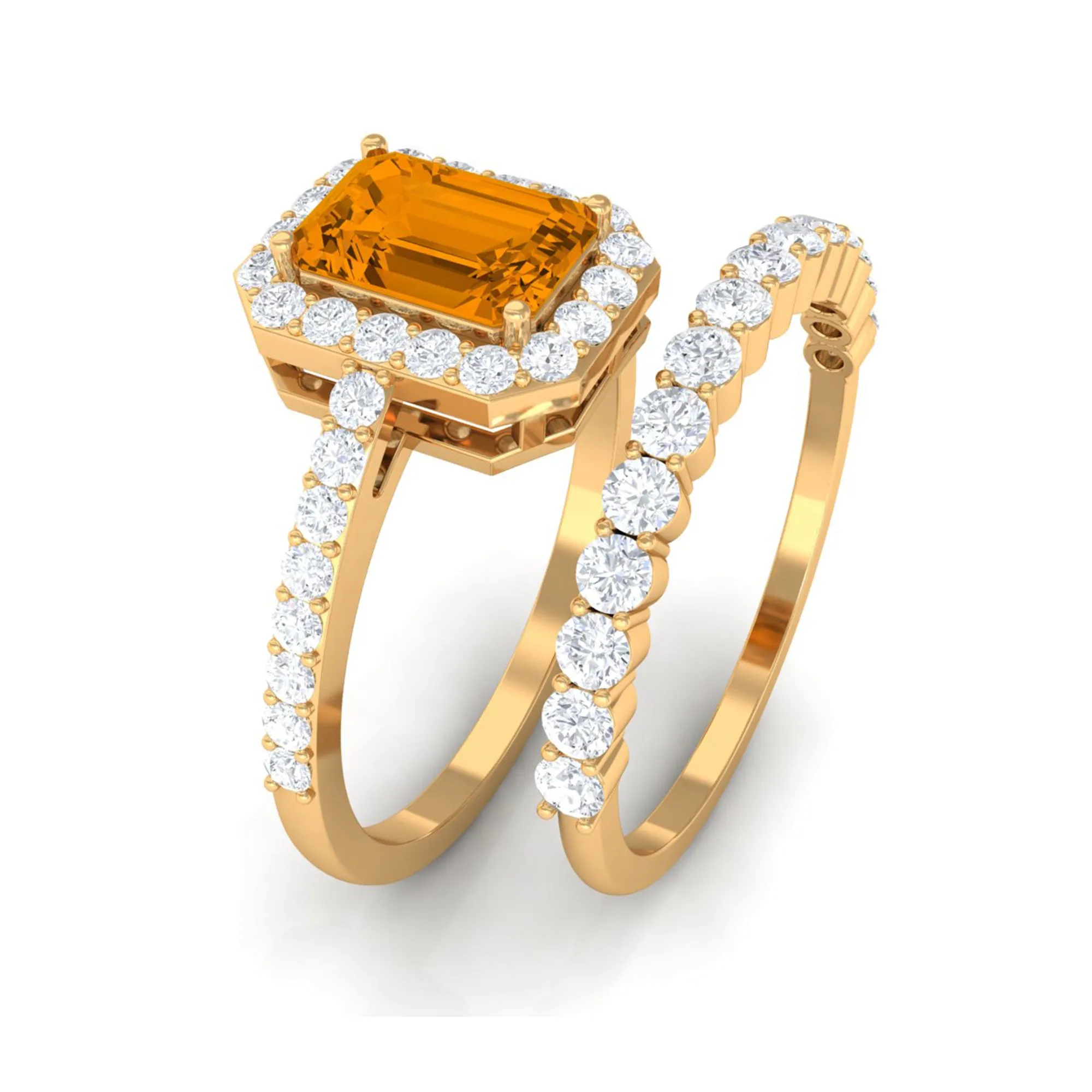 2.75 CT Natural Citrine and Moissanite Ring Set in Gold