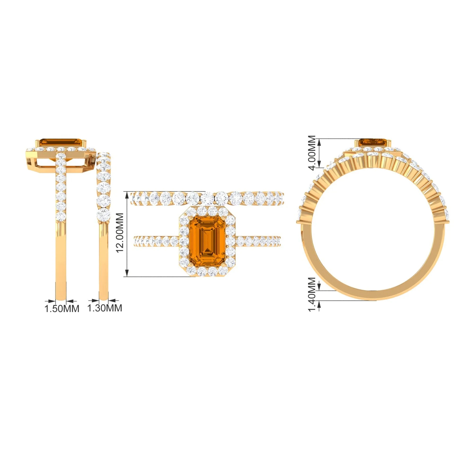 2.75 CT Natural Citrine and Moissanite Ring Set in Gold