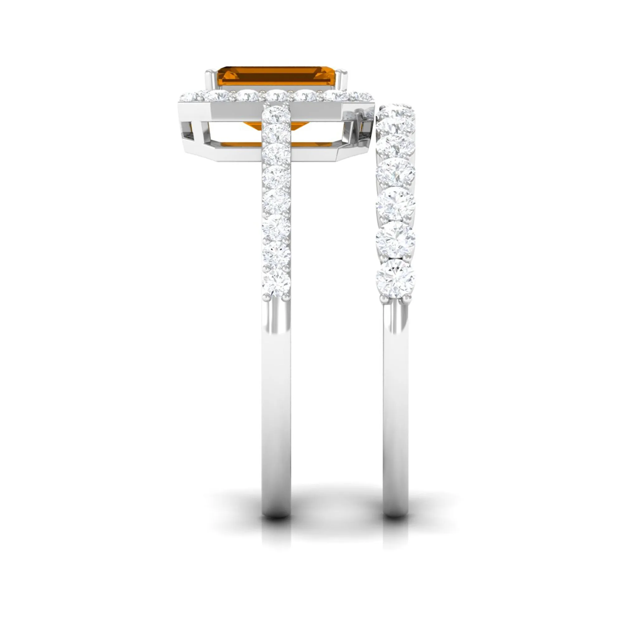 2.75 CT Natural Citrine and Moissanite Ring Set in Gold