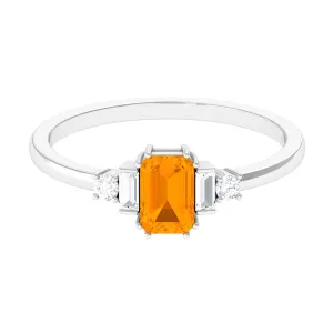 3/4 CT Fire Opal Solitaire Engagement Ring with Diamond