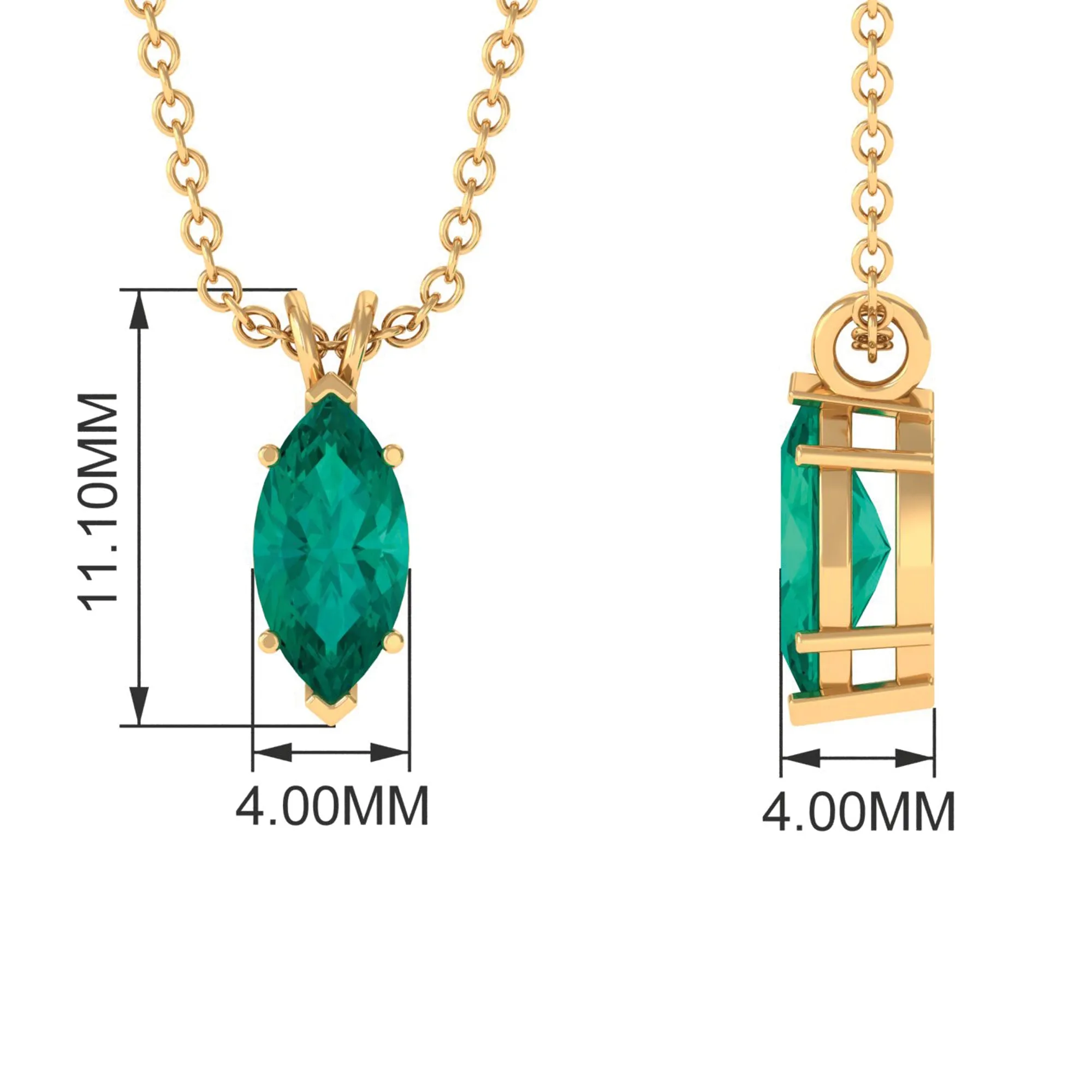 3/4 CT Marquise Cut Emerald Solitaire Drop Pendant Necklace