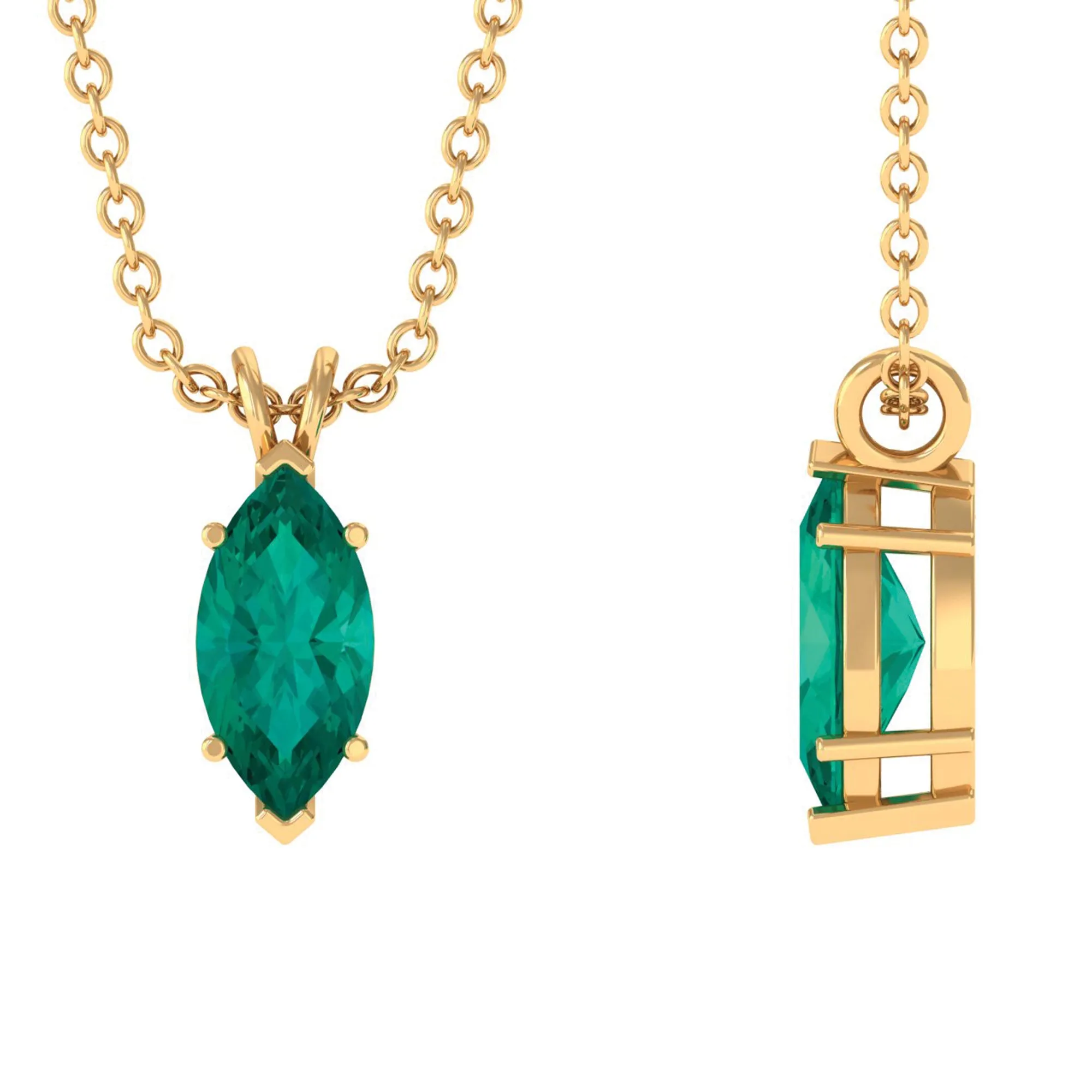 3/4 CT Marquise Cut Emerald Solitaire Drop Pendant Necklace