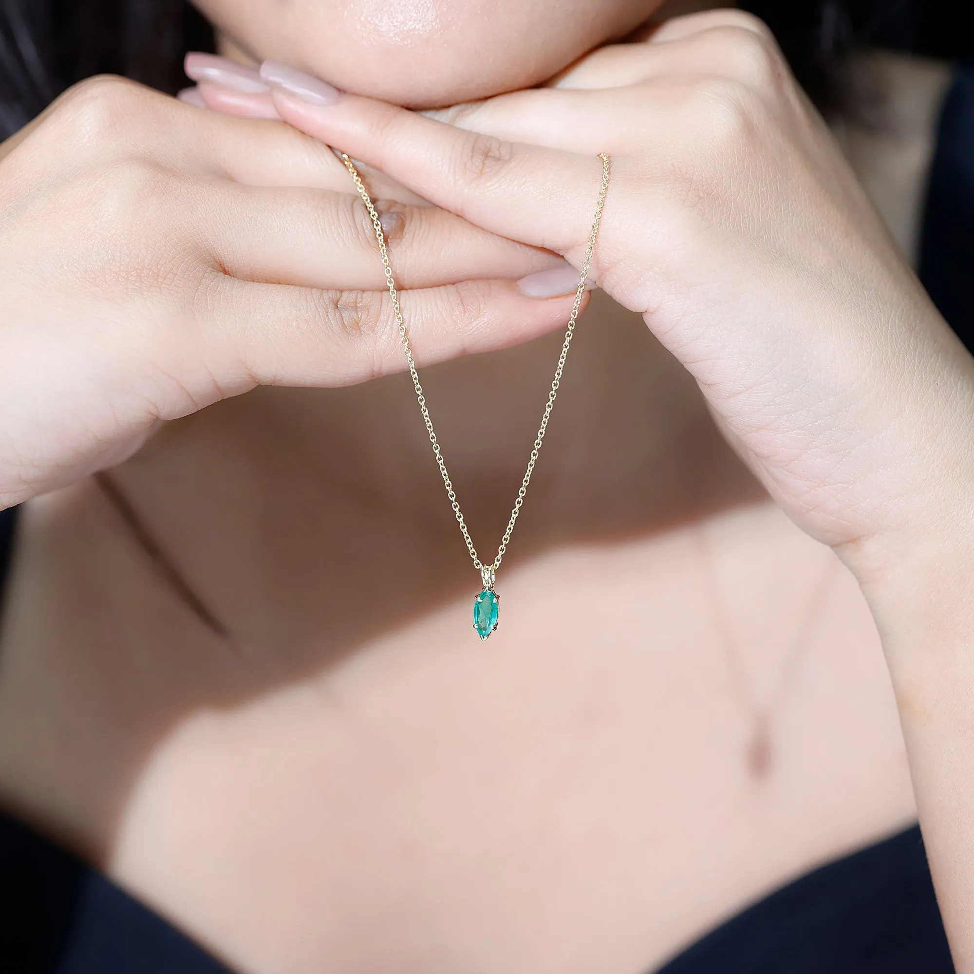 3/4 CT Marquise Cut Emerald Solitaire Drop Pendant Necklace
