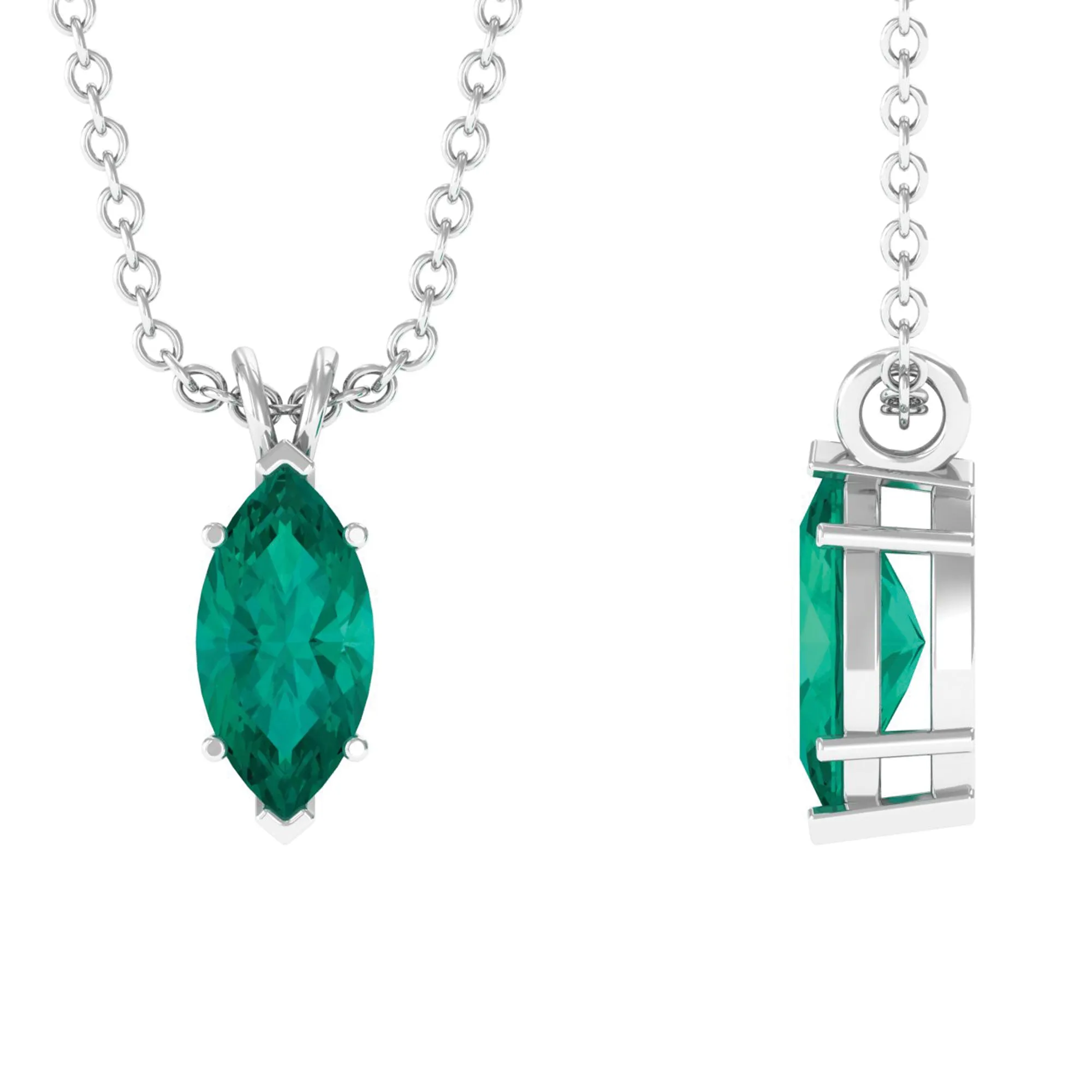 3/4 CT Marquise Cut Emerald Solitaire Drop Pendant Necklace