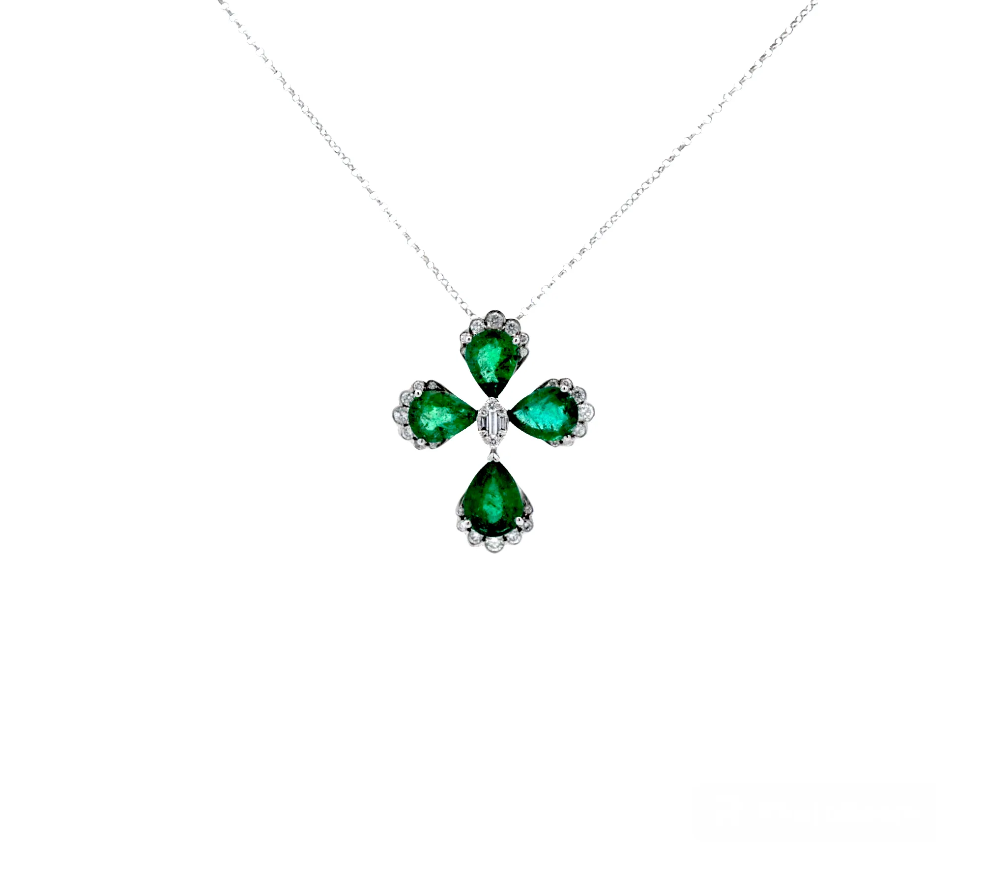 4.65ct Diamond Emerald 18K Gold Statement Cross Chain Necklace