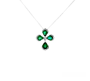 4.65ct Diamond Emerald 18K Gold Statement Cross Chain Necklace