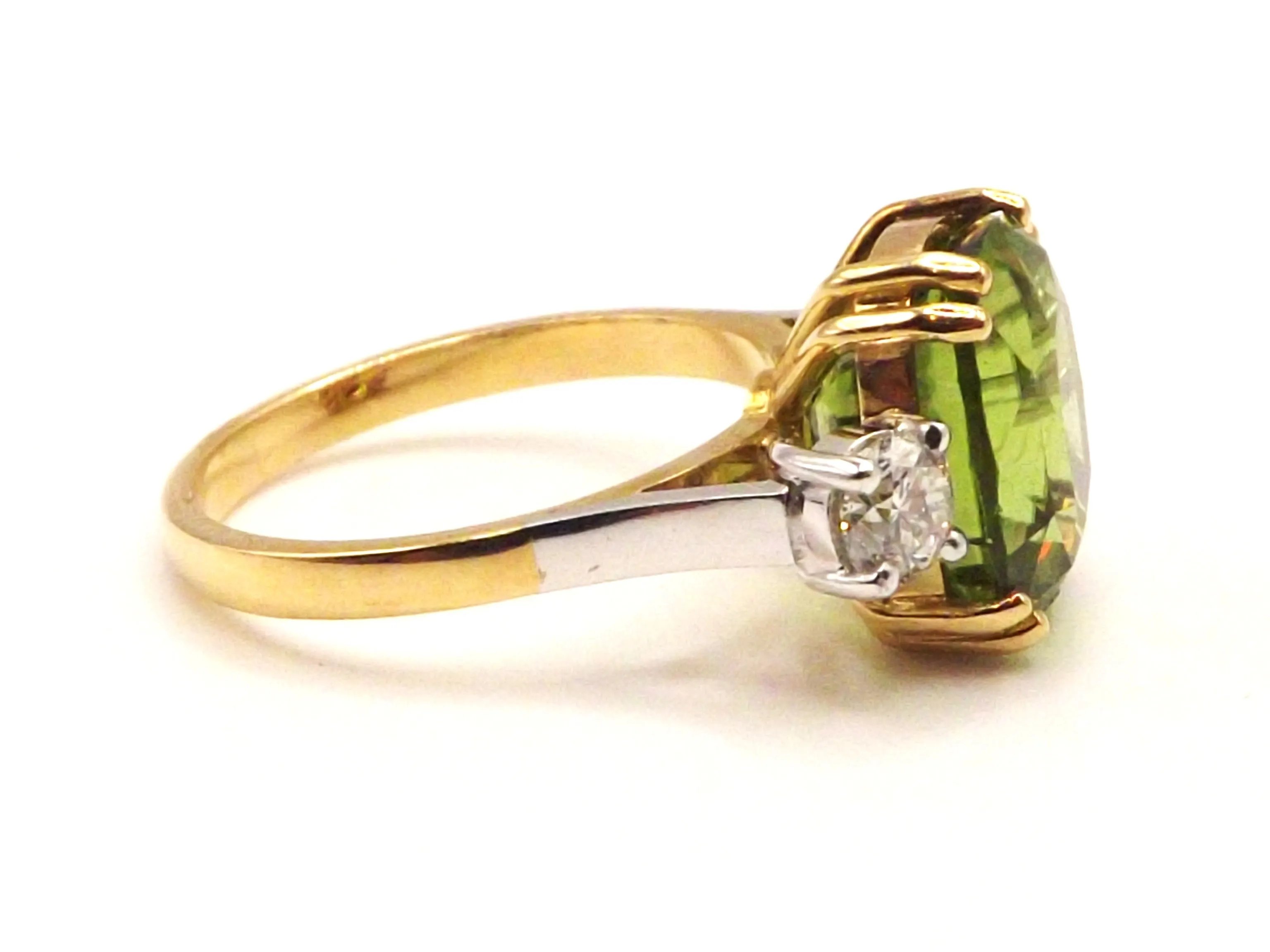 5.55 ct Cushion Cut Peridot   0.50 ct Diamonds 18 ct Yellow and White Gold
