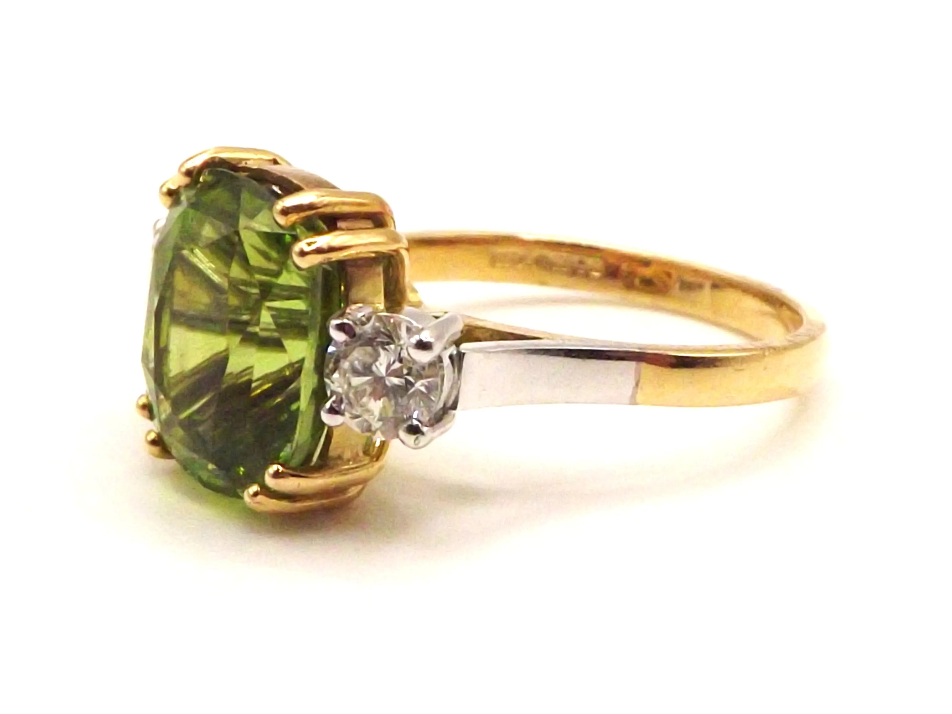 5.55 ct Cushion Cut Peridot   0.50 ct Diamonds 18 ct Yellow and White Gold