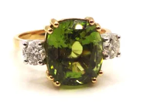 5.55 ct Cushion Cut Peridot   0.50 ct Diamonds 18 ct Yellow and White Gold
