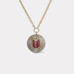 6.25ct Emerald Cut Red Tourmaline in Petrified Wood Lollipop Pendant