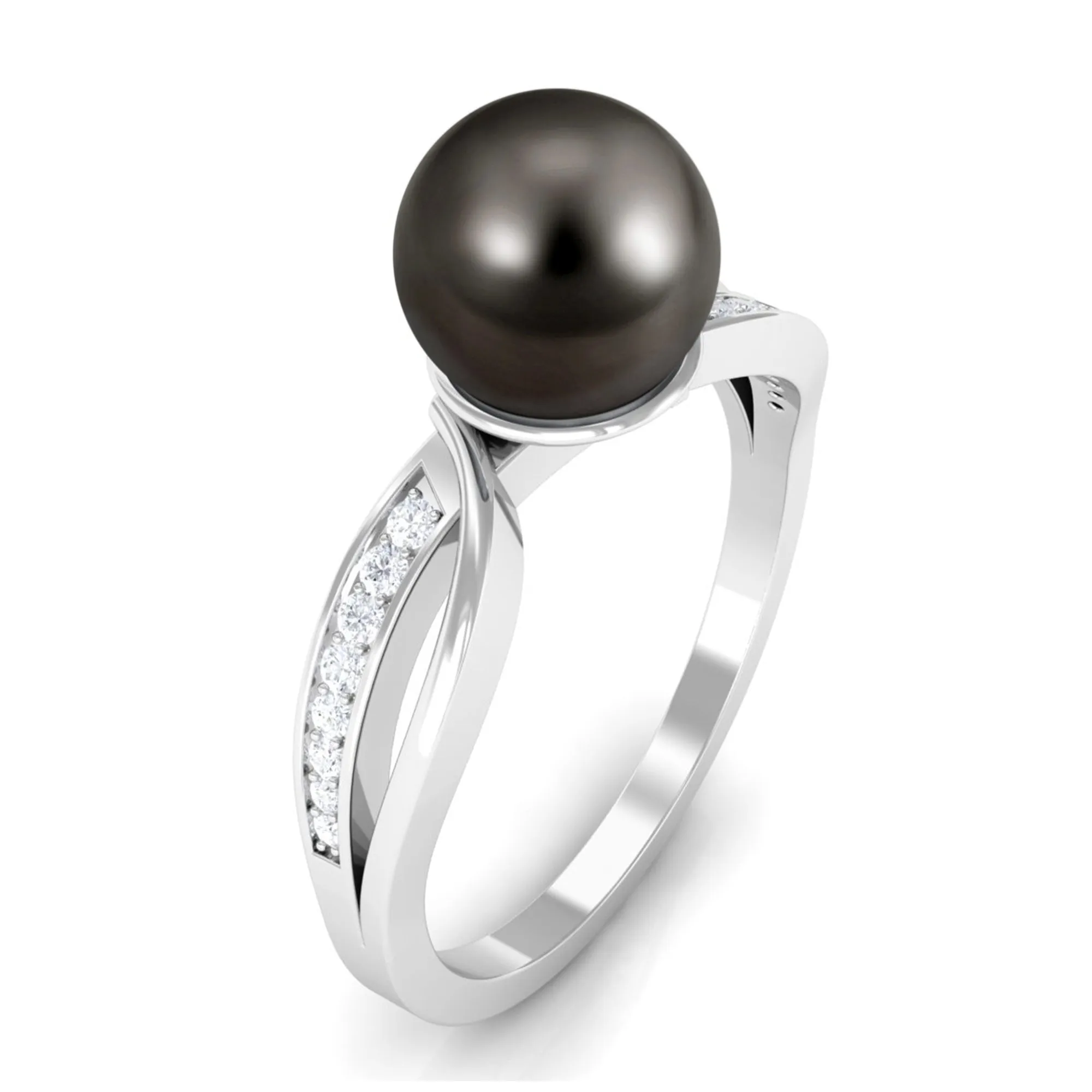 7.25 CT Solitaire Tahitian Pearl Engagement Ring with Diamond