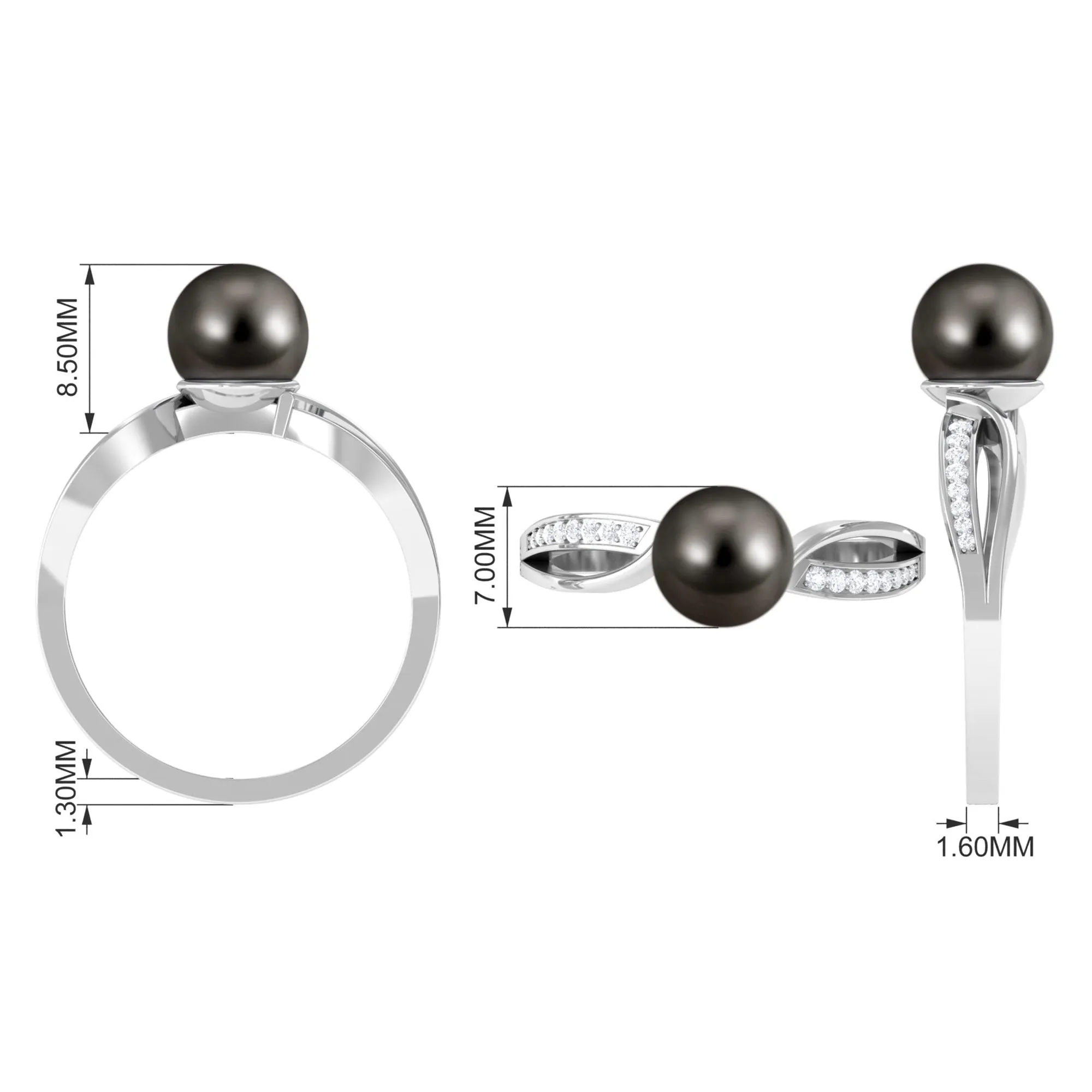 7.25 CT Solitaire Tahitian Pearl Engagement Ring with Diamond