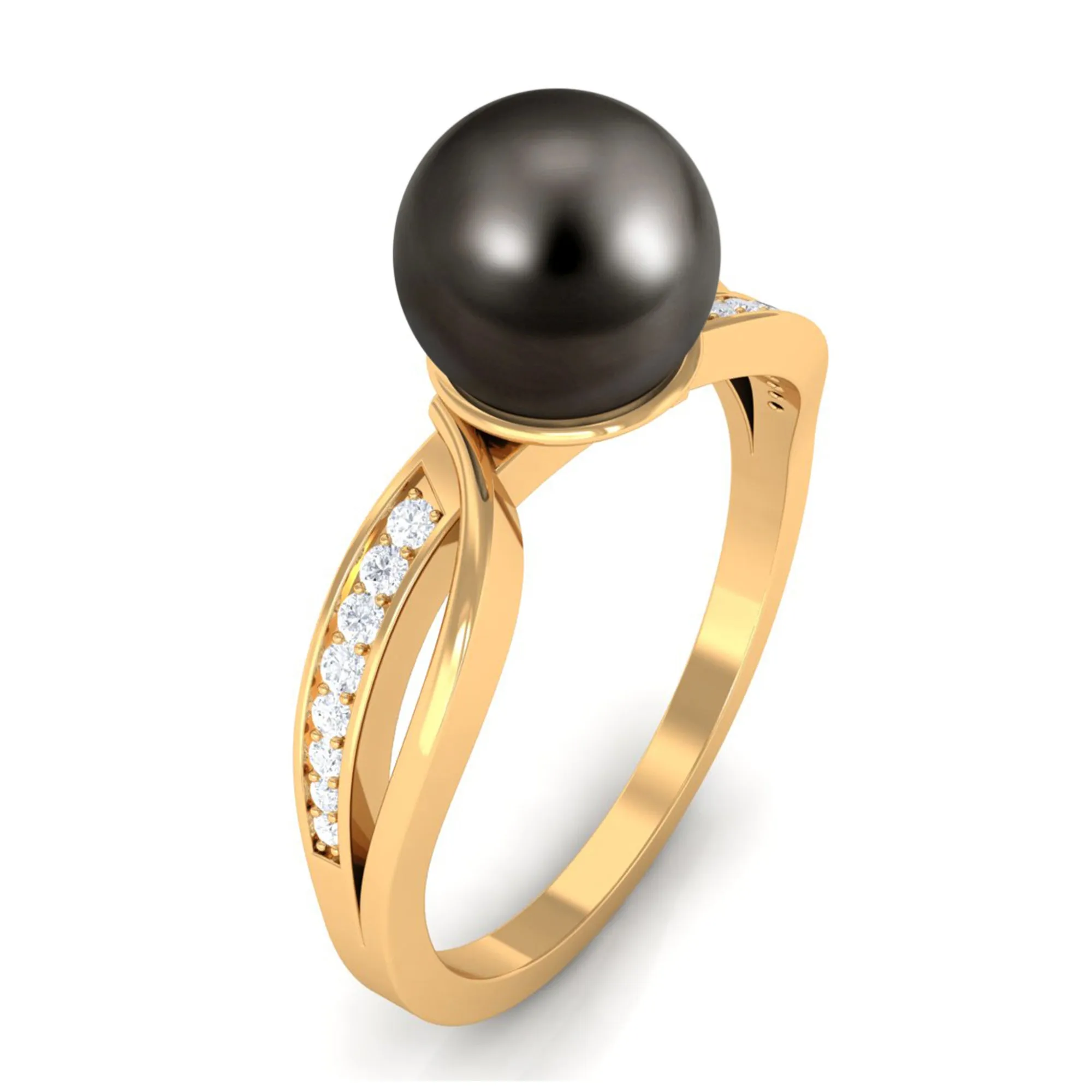 7.25 CT Solitaire Tahitian Pearl Engagement Ring with Diamond