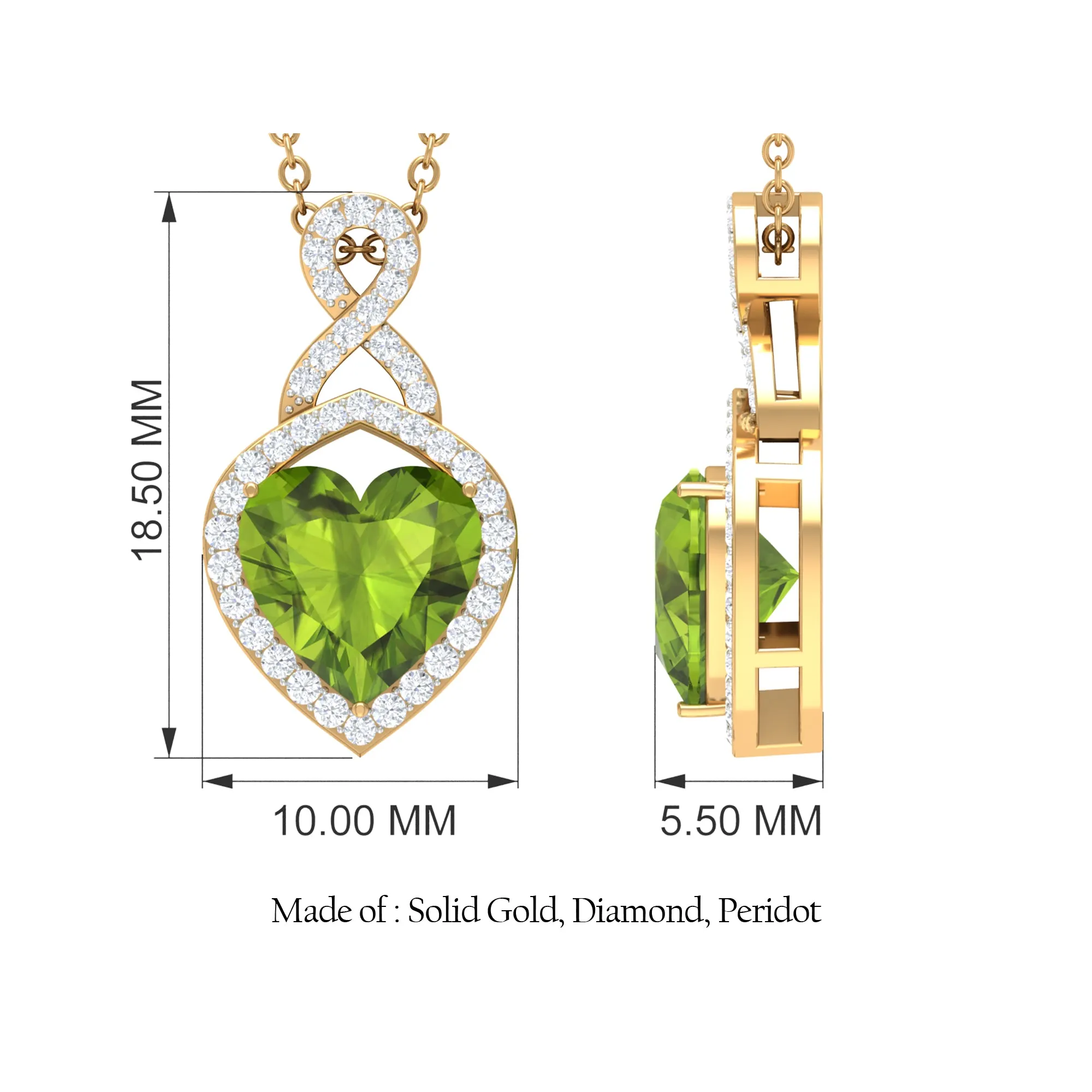 8 MM Heart Shape Peridot Infinity Pendant with Moissanite Accent