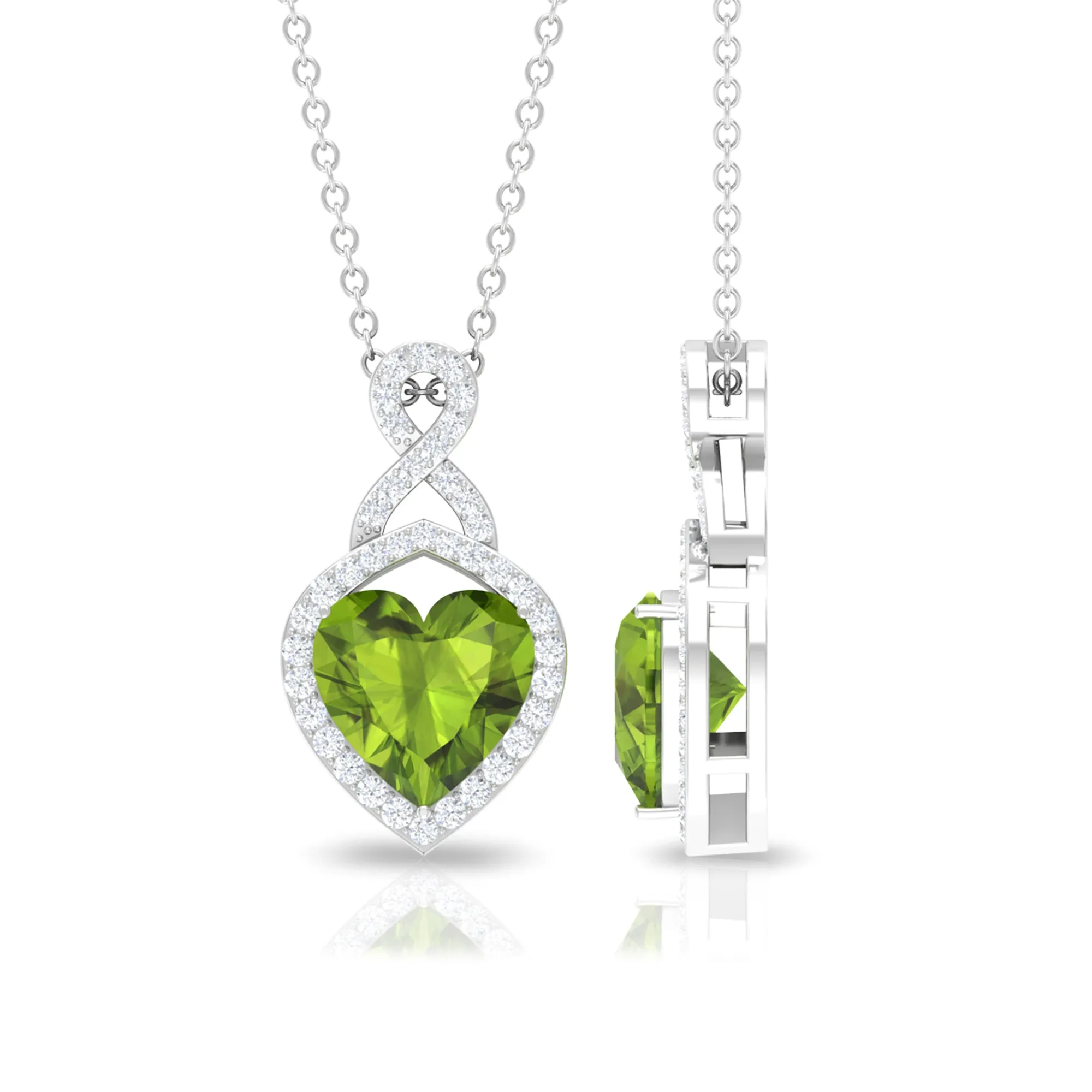 8 MM Heart Shape Peridot Infinity Pendant with Moissanite Accent