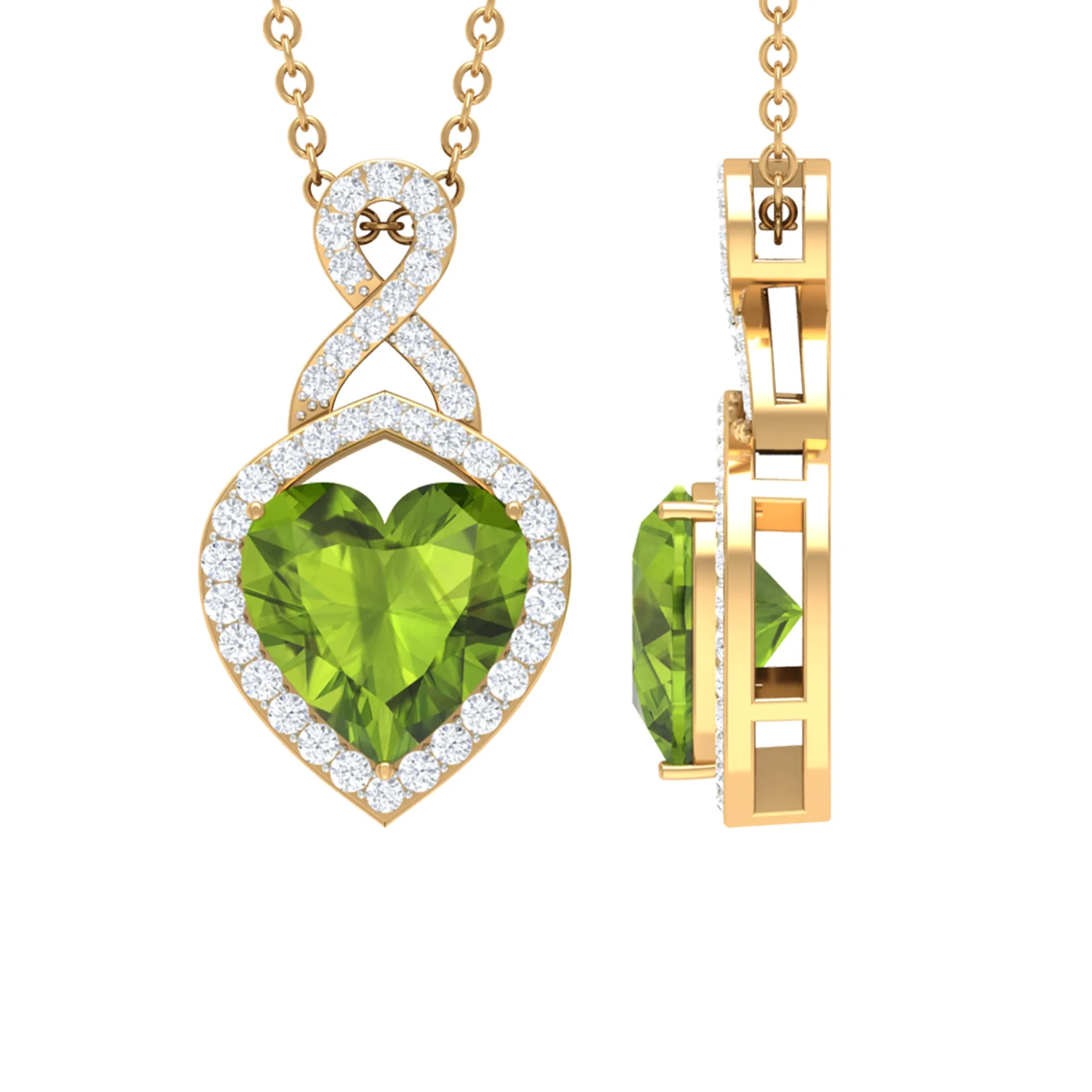 8 MM Heart Shape Peridot Infinity Pendant with Moissanite Accent