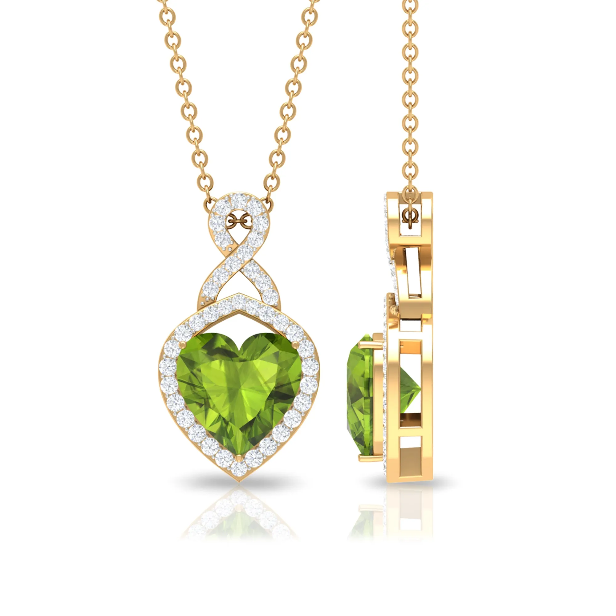 8 MM Heart Shape Peridot Infinity Pendant with Moissanite Accent