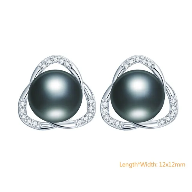 925 Silver Black Cultured Freshwater Pearl Earrings