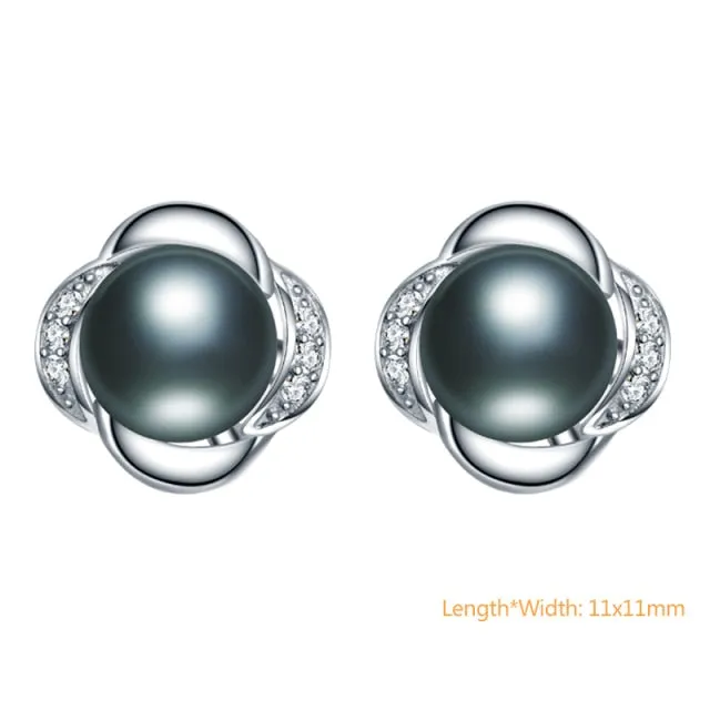 925 Silver Black Cultured Freshwater Pearl Earrings