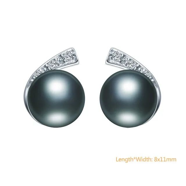 925 Silver Black Cultured Freshwater Pearl Earrings