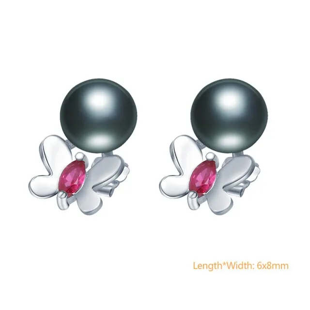 925 Silver Black Cultured Freshwater Pearl Earrings