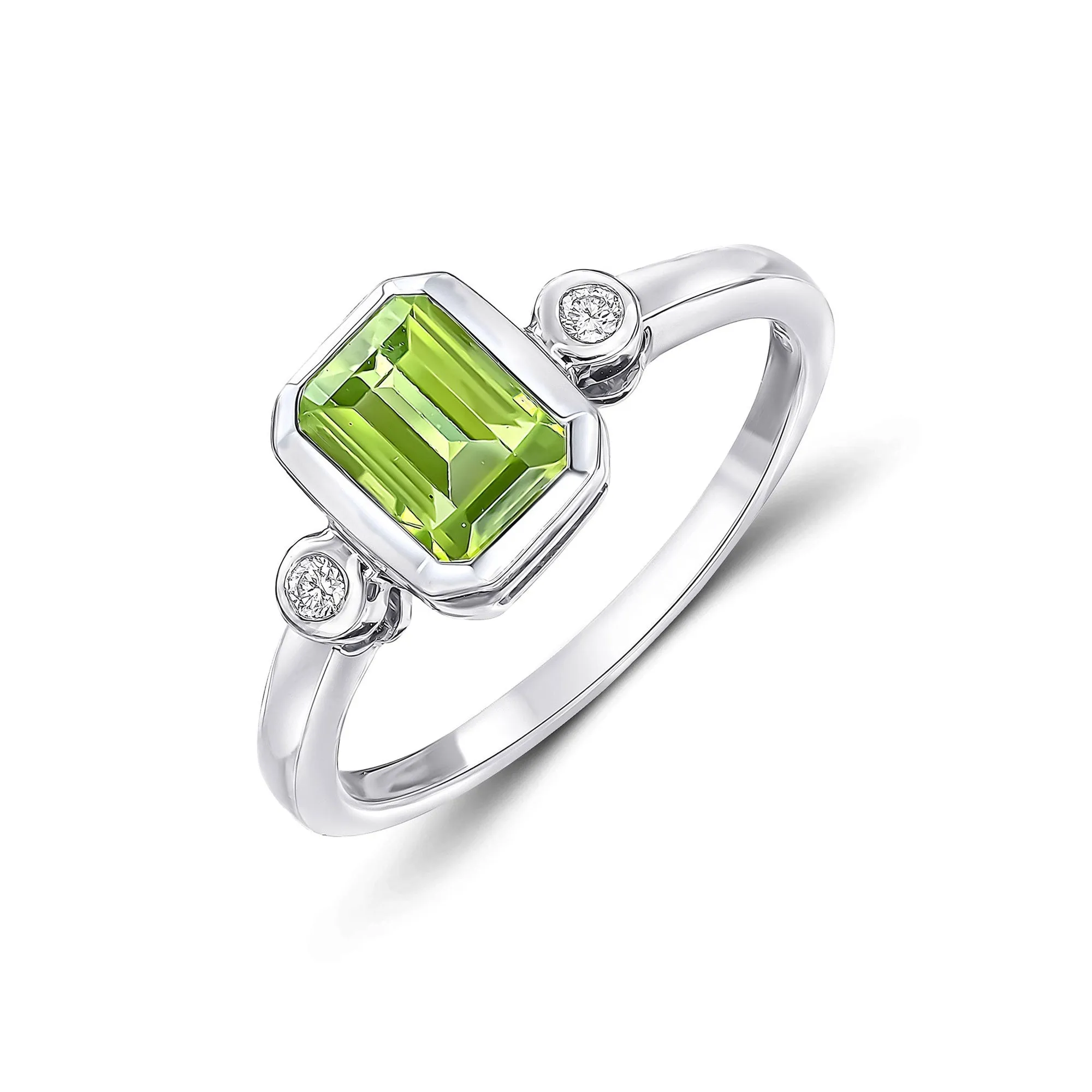 9ct White Gold Peridot & Diamond Trilogy Ring 1.05ct