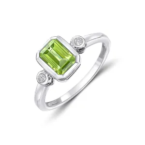 9ct White Gold Peridot & Diamond Trilogy Ring 1.05ct