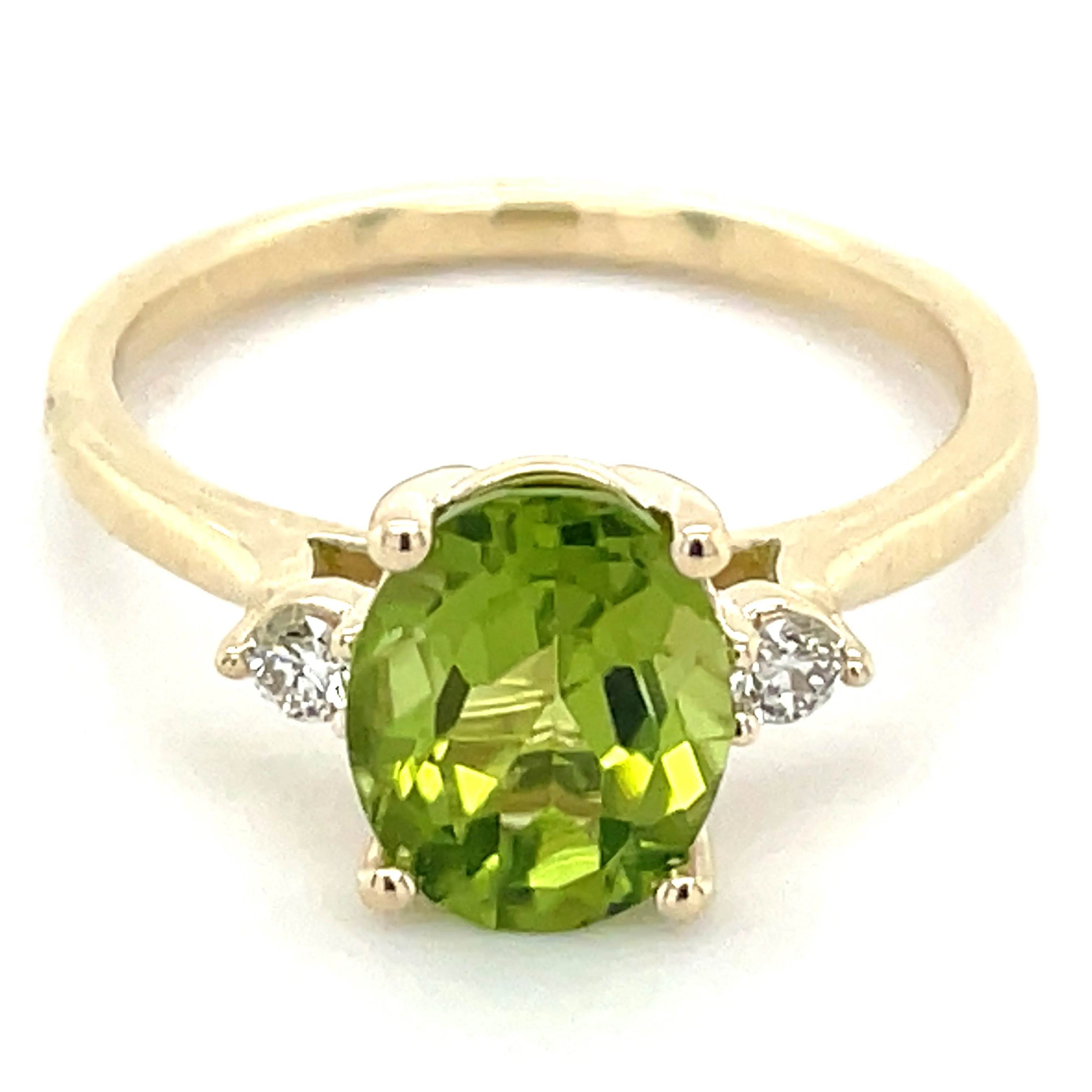 9ct Yellow Gold 2ct Oval Peridot And 0.08ct Diamond Ring