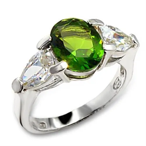 Alamode High-Polished 925 Sterling Silver Ring with Synthetic Spinel in Peridot