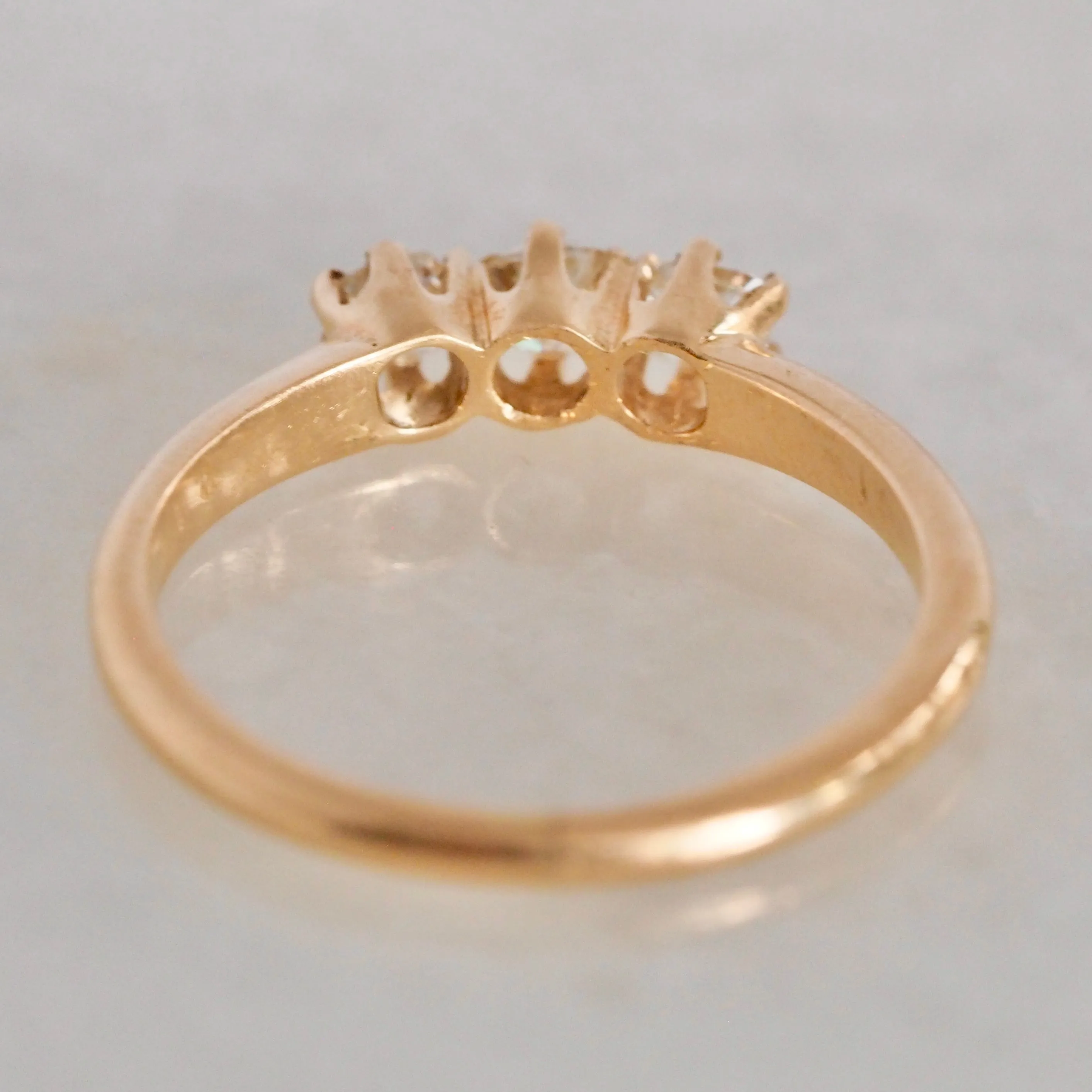 Antique 14k Gold Old Mine Cut Diamond Trilogy Engagement Ring