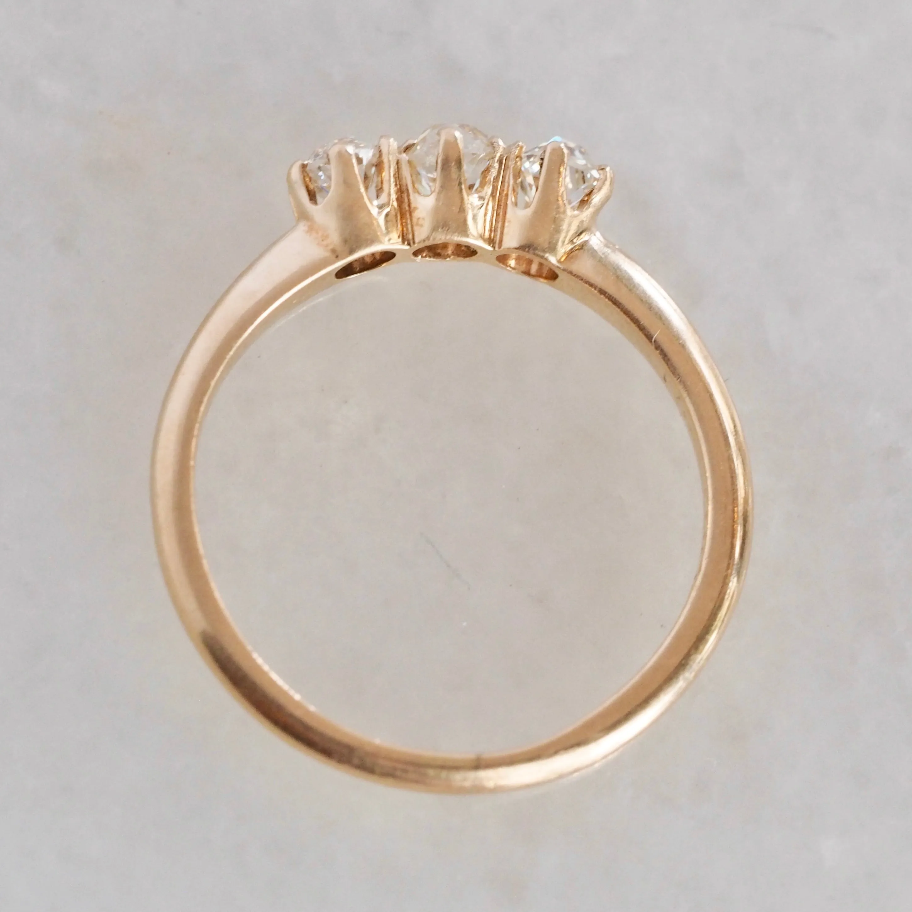 Antique 14k Gold Old Mine Cut Diamond Trilogy Engagement Ring