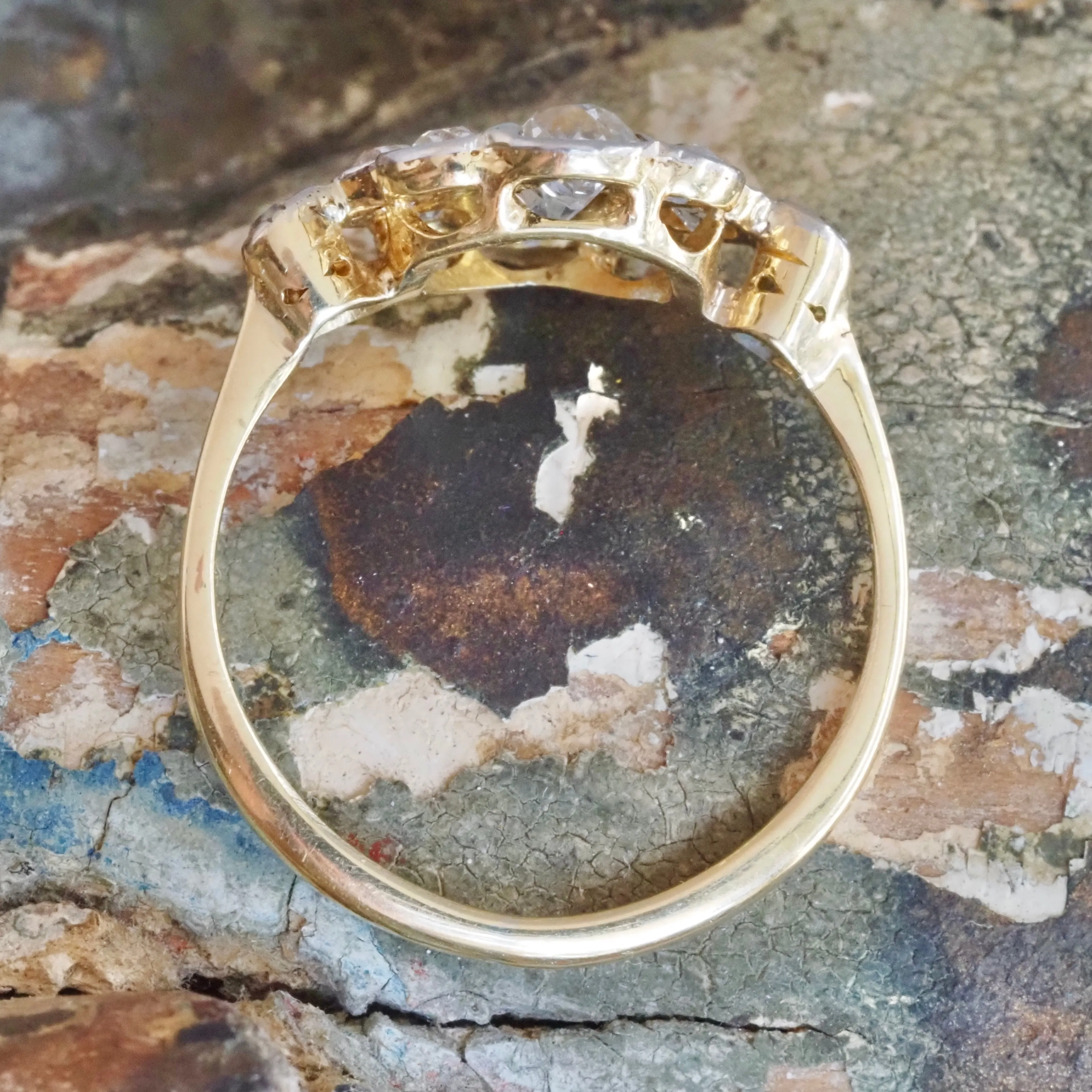 Antique Edwardian 18k Gold Old Mine Cut Diamond Cluster Ring
