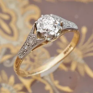 Antique Edwardian 18k White and Yellow Gold Transitional Cut Diamond Solitaire Engagement Ring