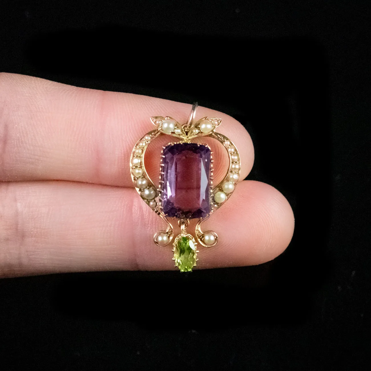 Antique Edwardian Suffragette 7Ct Amethyst Pendant 15Ct Gold Circa 1910