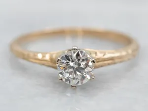 Antique European Cut Diamond Solitaire Engagement Ring