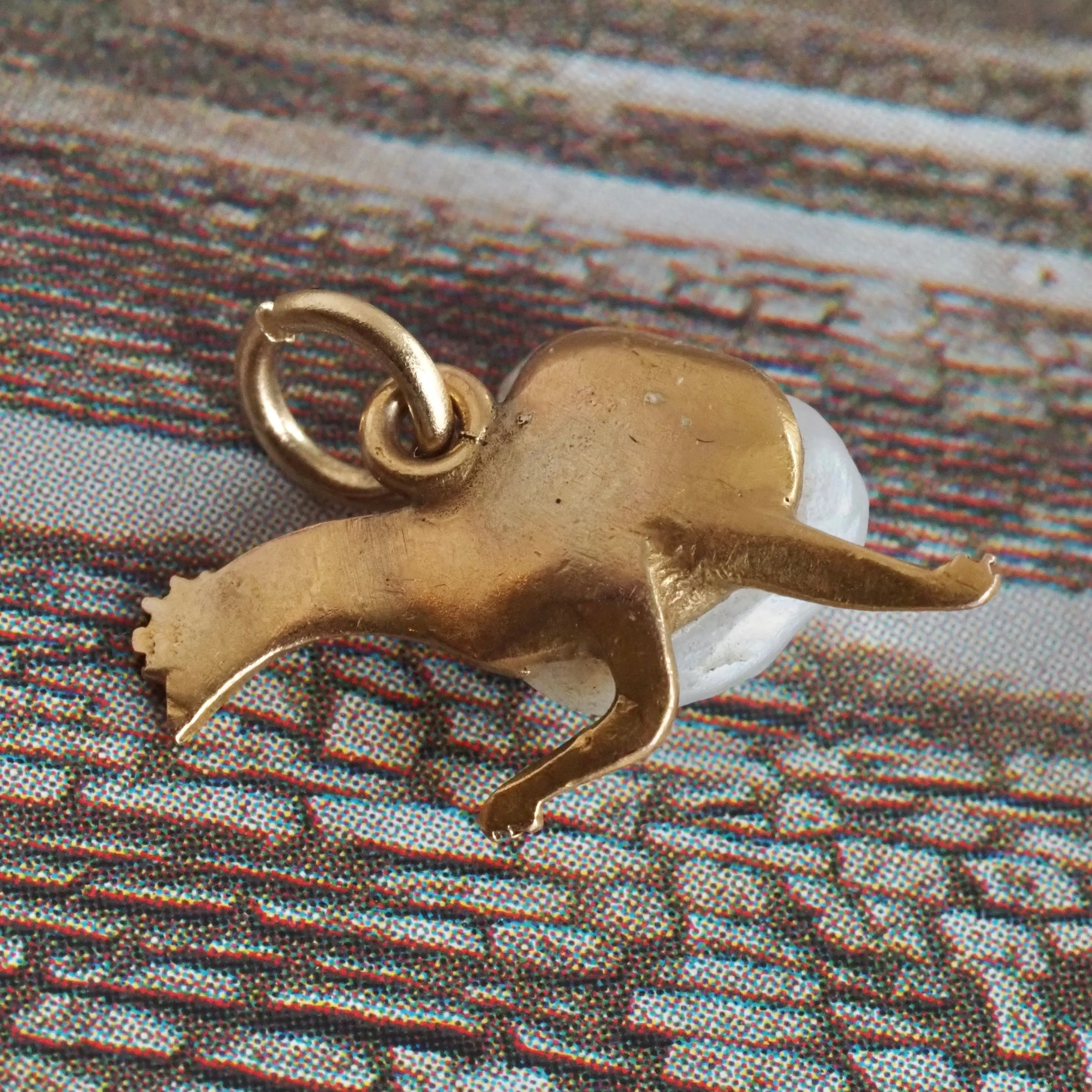 Antique Running Chicken River Pearl 14k Gold Charm