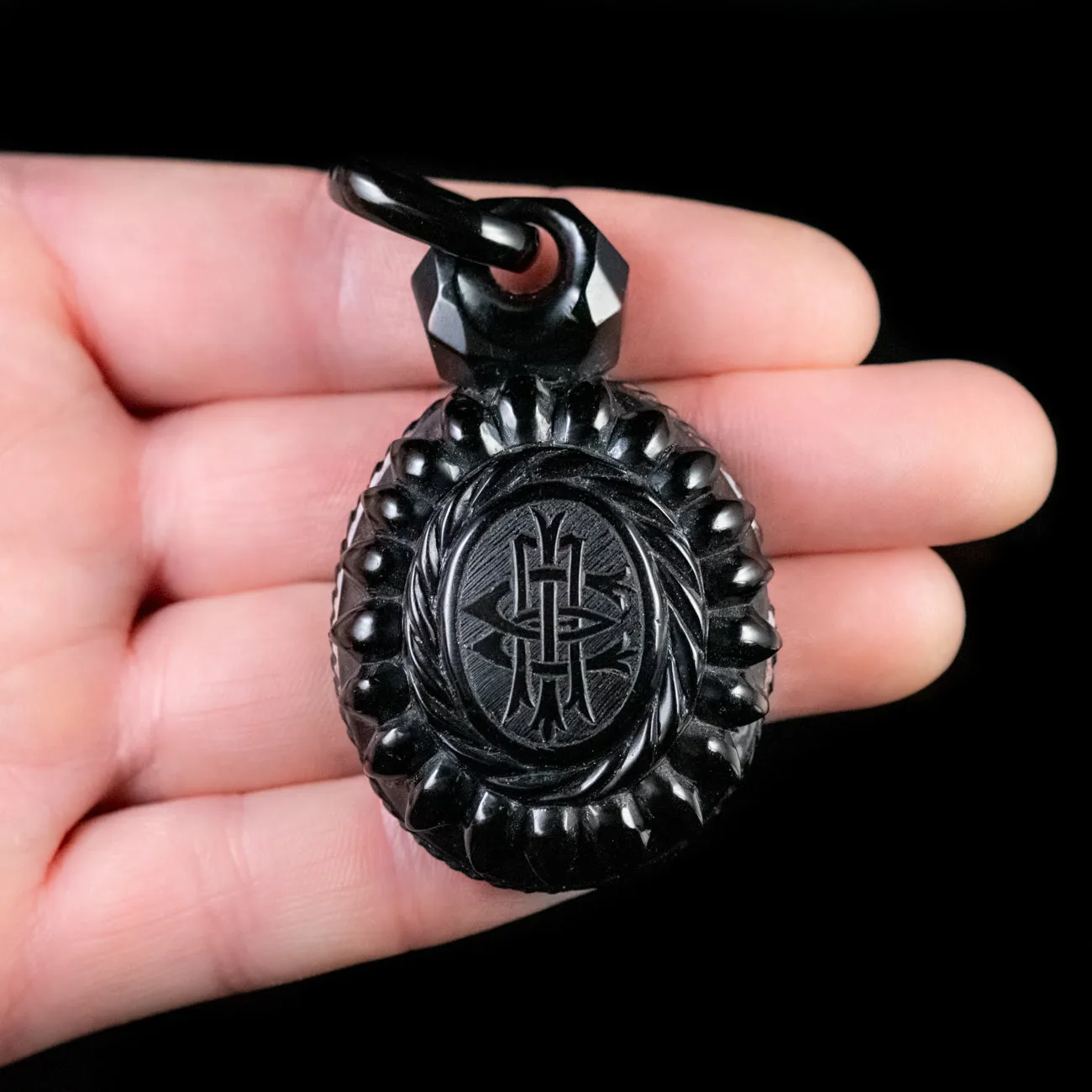 Antique Victorian Whitby Jet Locket Silver Circa 1860