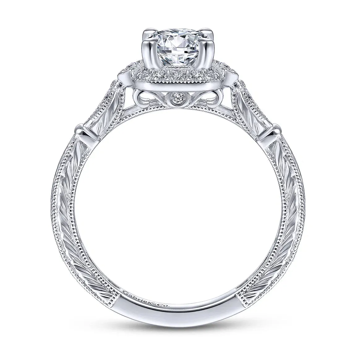 Art Deco Inspired Round Halo Diamond Engagement Ring Mounting