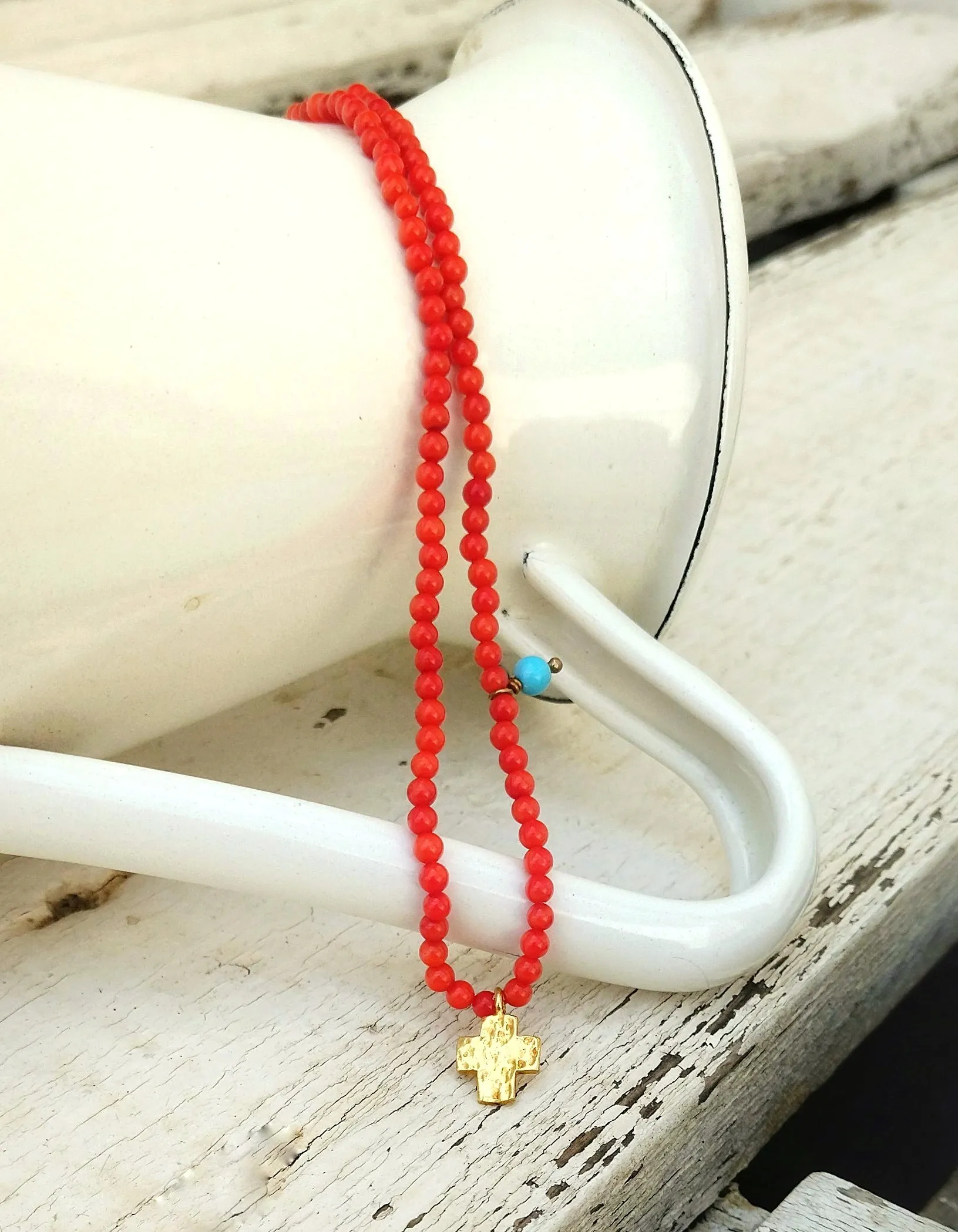 Beaded Gemstone Square Cross Necklace, Cute 18k Gold Plated Silver Cross Charm In Tiny Beads Necklace