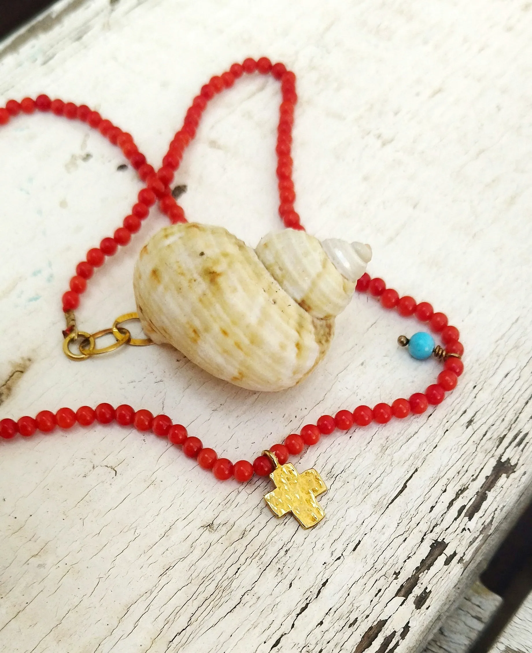 Beaded Gemstone Square Cross Necklace, Cute 18k Gold Plated Silver Cross Charm In Tiny Beads Necklace