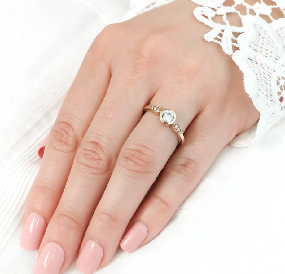 Bezel Set Engagement Ring Dainty Diamond Setting - Emily