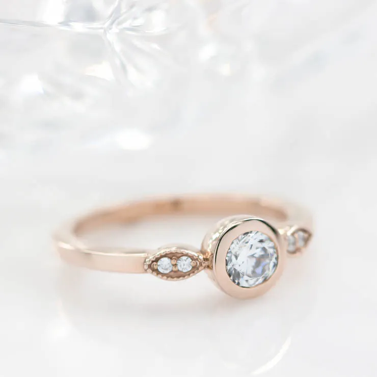 Bezel Set Engagement Ring Dainty Diamond Setting - Emily