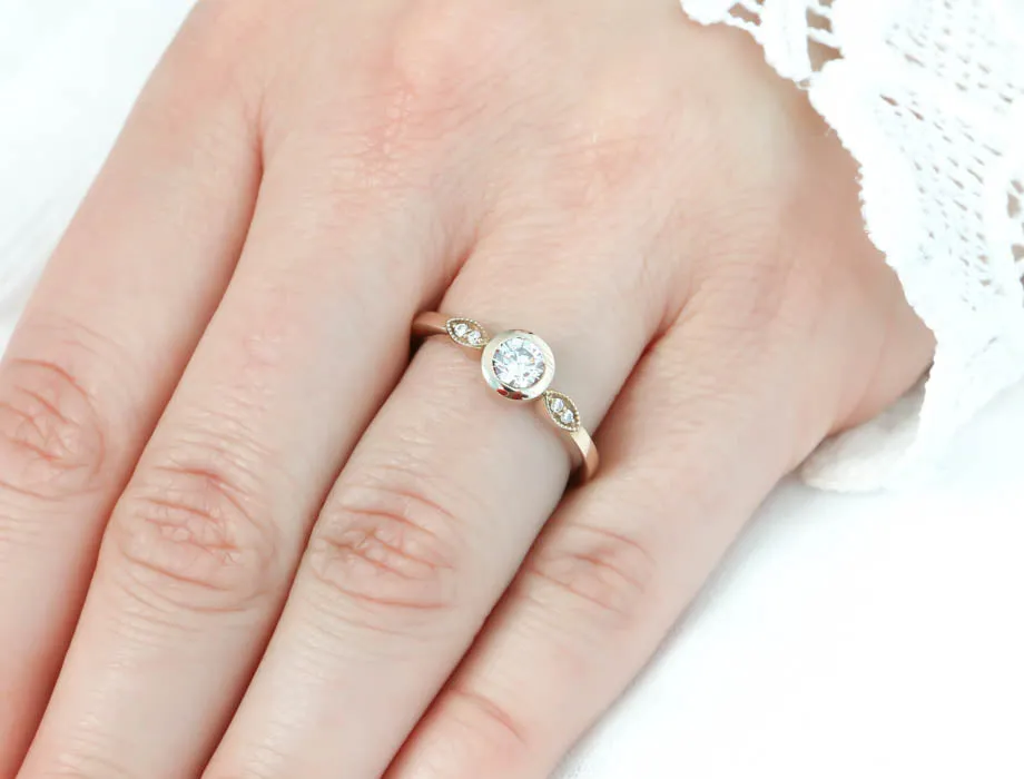 Bezel Set Engagement Ring Dainty Diamond Setting - Emily