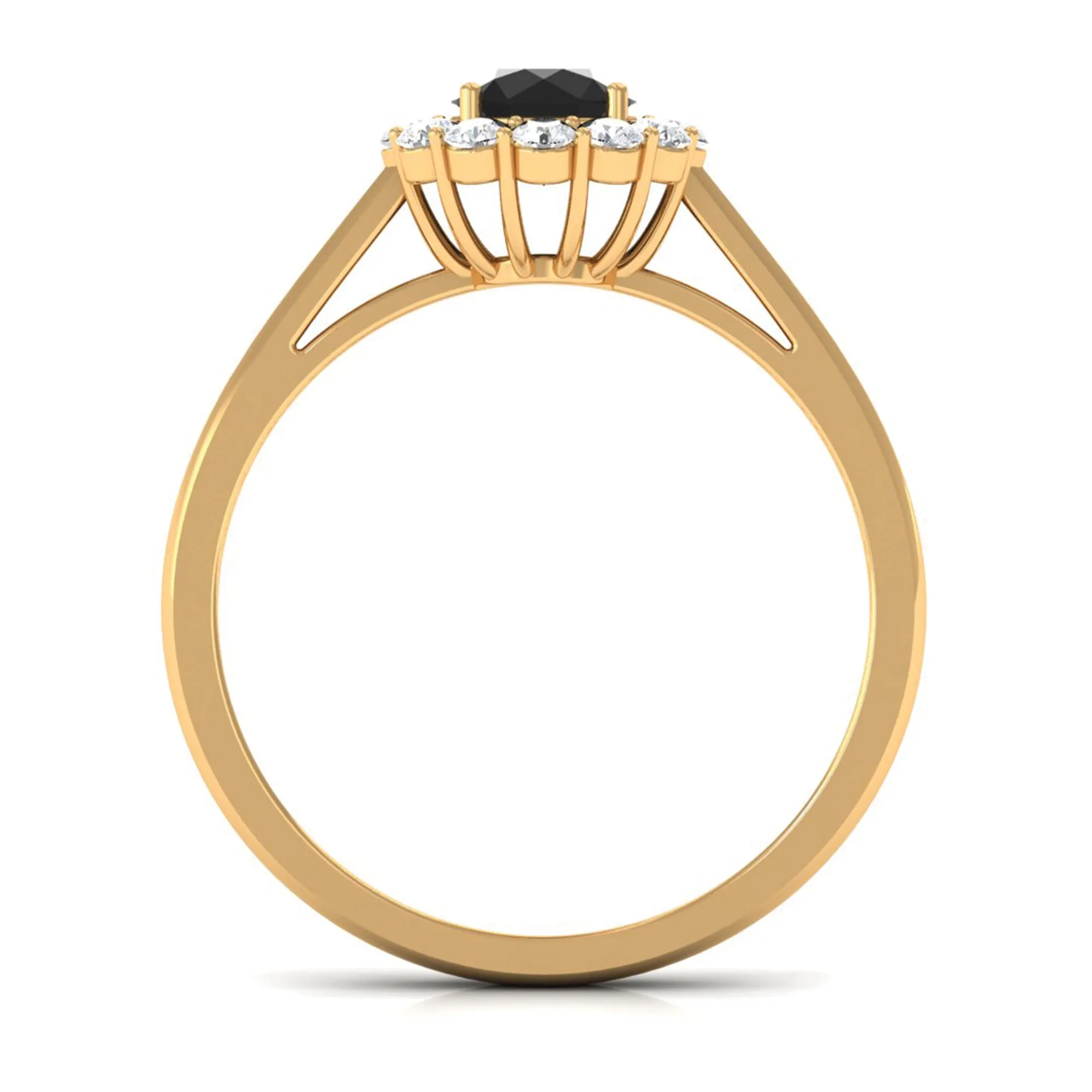 Black Diamond and Diamond Floating Halo Engagement Ring