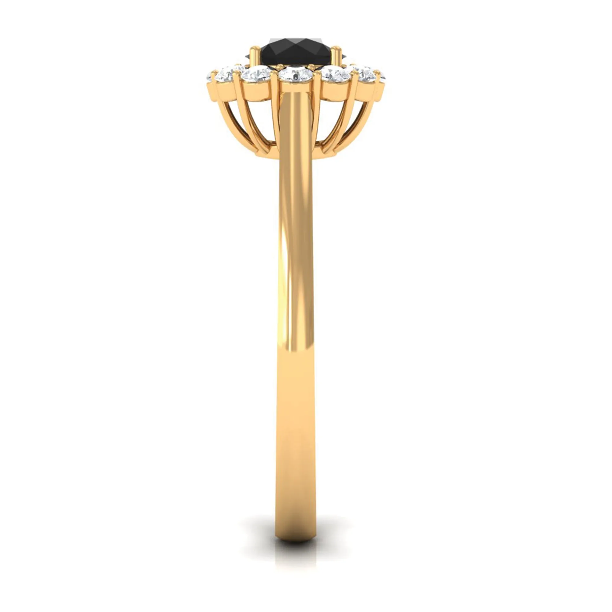 Black Diamond and Diamond Floating Halo Engagement Ring